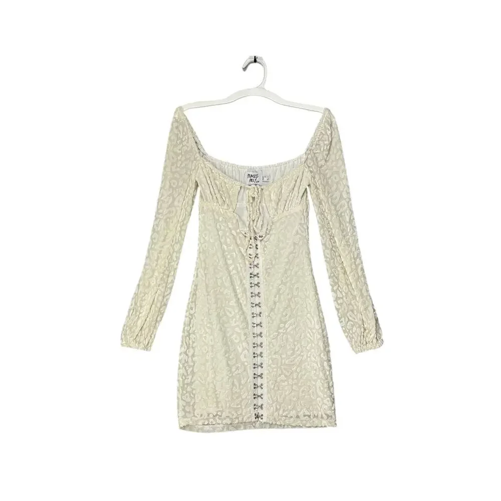 Princess Polly‎ Cream Velvet Mini Dress Sweetheart Corset Sz 0 Y2K Cottagecore